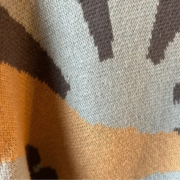 Hollister Cropped Mushroom Floral Sweater Size Small Blue Tan Retro Boho Hippie - Picture 8 of 15